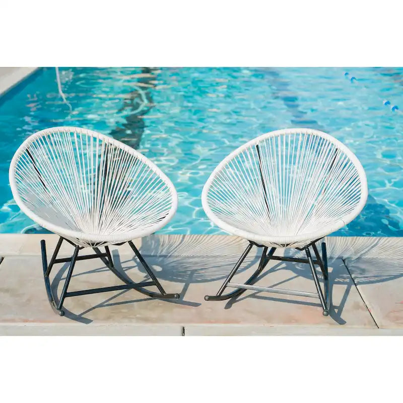 Chaises berçantes Acapulco XBrand 34,6 L ovales en rotin/acier (lot de 2) Ensemble de bistrot de conversation de patio toutes saisons pour pelouse, balcon