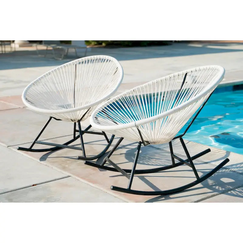 Chaises berçantes Acapulco XBrand 34,6 L ovales en rotin/acier (lot de 2) Ensemble de bistrot de conversation de patio toutes saisons pour pelouse, balcon