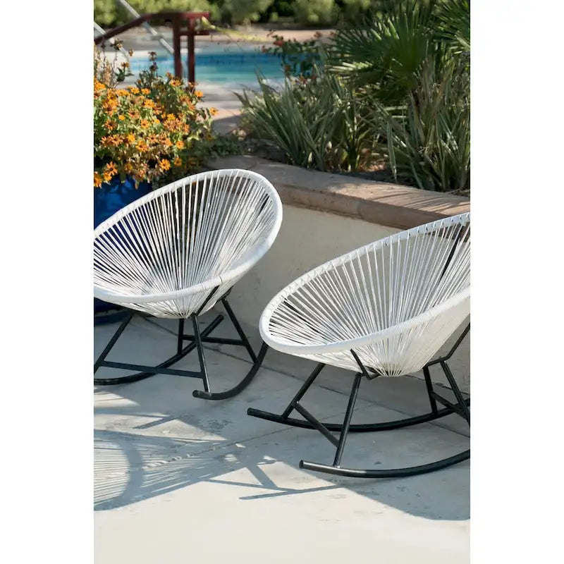 Chaises berçantes Acapulco XBrand 34,6 L ovales en rotin/acier (lot de 2) Ensemble de bistrot de conversation de patio toutes saisons pour pelouse, balcon