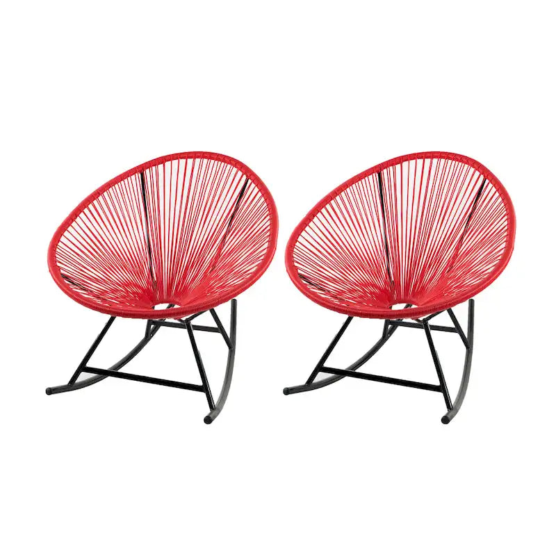 Chaises berçantes Acapulco XBrand 34,6 L ovales en rotin/acier (lot de 2) Ensemble de bistrot de conversation de patio toutes saisons pour pelouse, balcon