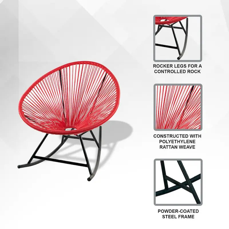 Chaises berçantes Acapulco XBrand 34,6 L ovales en rotin/acier (lot de 2) Ensemble de bistrot de conversation de patio toutes saisons pour pelouse, balcon