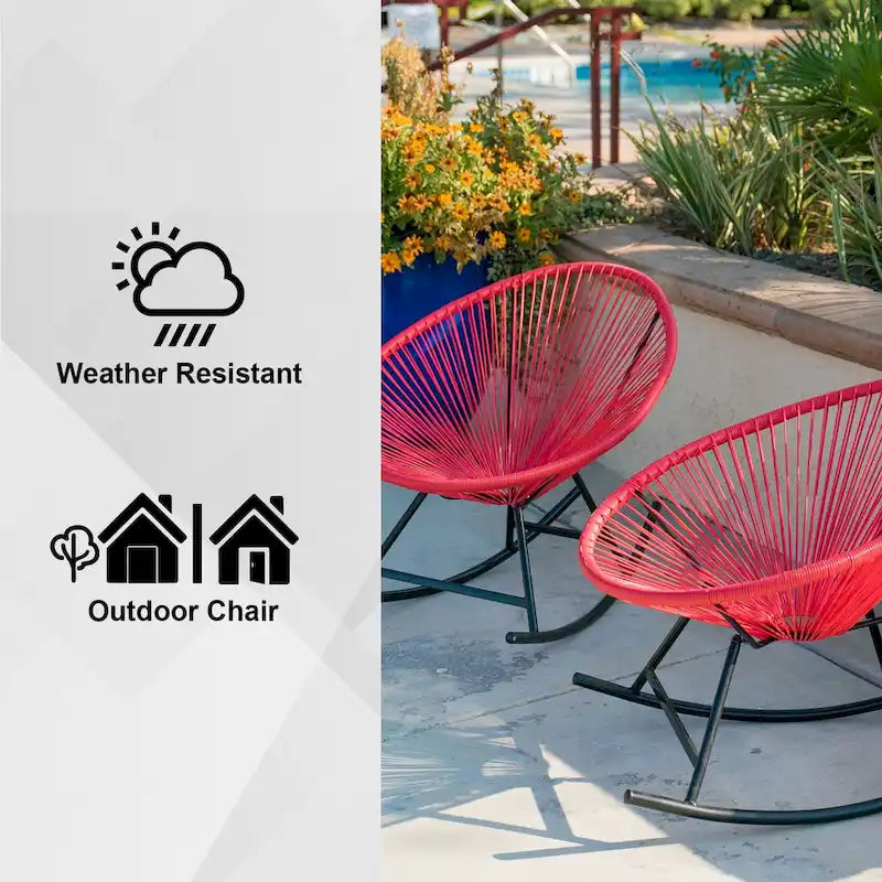 Chaises berçantes Acapulco XBrand 34,6 L ovales en rotin/acier (lot de 2) Ensemble de bistrot de conversation de patio toutes saisons pour pelouse, balcon