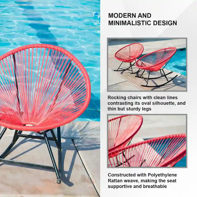Chaises berçantes Acapulco XBrand 34,6 L ovales en rotin/acier (lot de 2) Ensemble de bistrot de conversation de patio toutes saisons pour pelouse, balcon