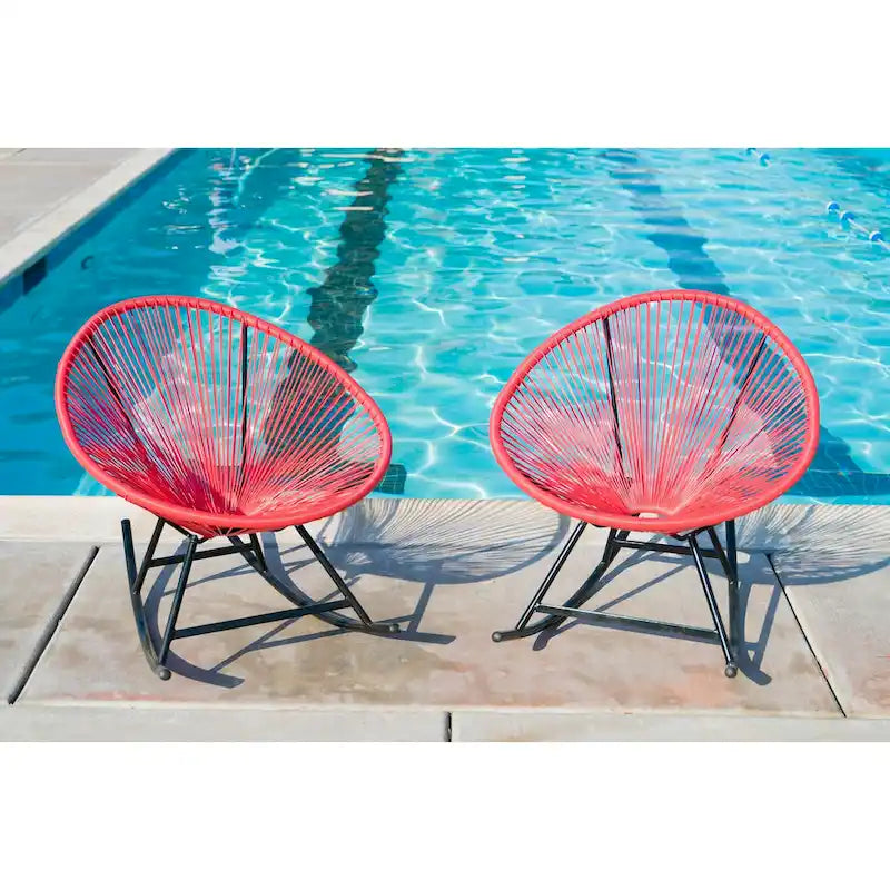 Chaises berçantes Acapulco XBrand 34,6 L ovales en rotin/acier (lot de 2) Ensemble de bistrot de conversation de patio toutes saisons pour pelouse, balcon