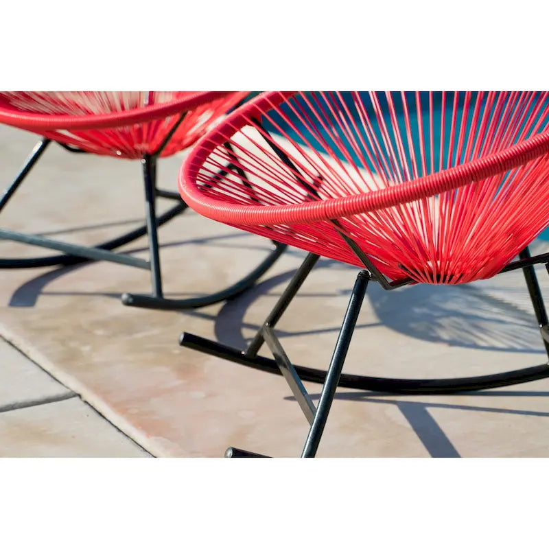 Chaises berçantes Acapulco XBrand 34,6 L ovales en rotin/acier (lot de 2) Ensemble de bistrot de conversation de patio toutes saisons pour pelouse, balcon