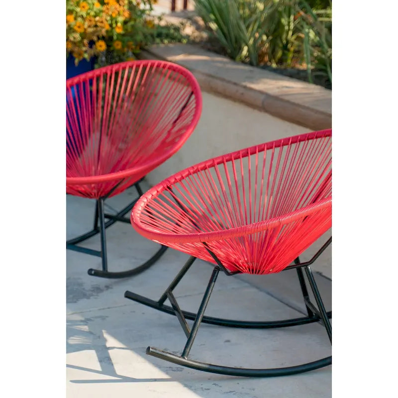 Chaises berçantes Acapulco XBrand 34,6 L ovales en rotin/acier (lot de 2) Ensemble de bistrot de conversation de patio toutes saisons pour pelouse, balcon