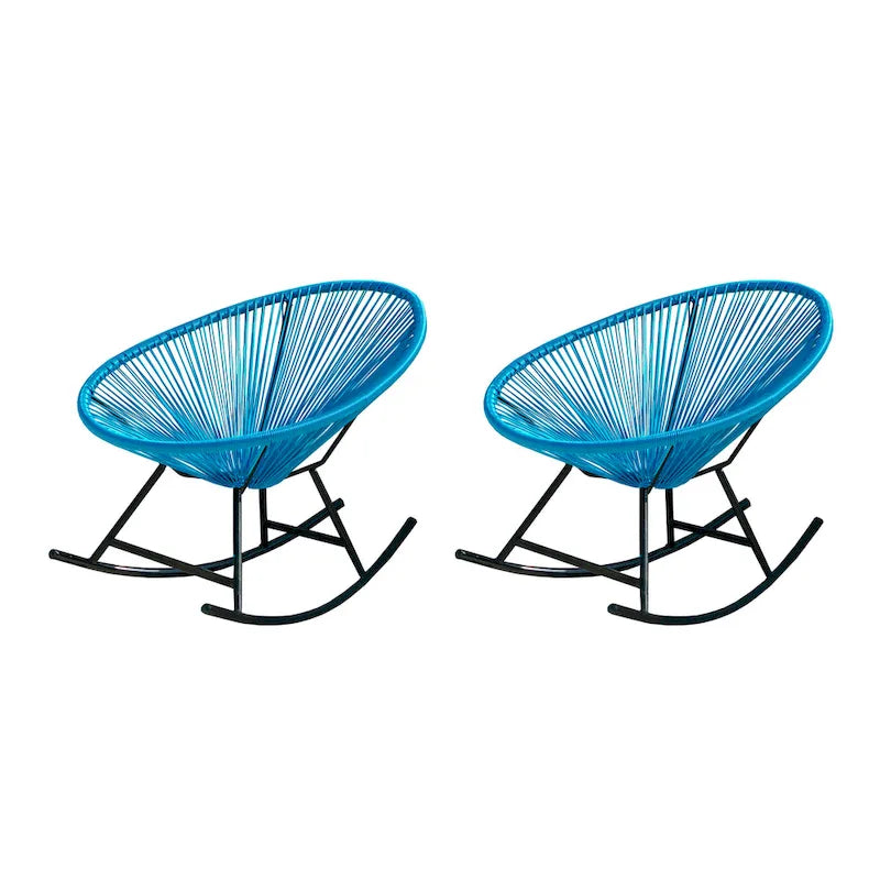 Chaises berçantes Acapulco XBrand 34,6 L ovales en rotin/acier (lot de 2) Ensemble de bistrot de conversation de patio toutes saisons pour pelouse, balcon