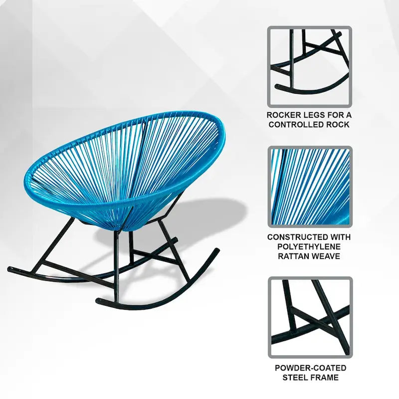 Chaises berçantes Acapulco XBrand 34,6 L ovales en rotin/acier (lot de 2) Ensemble de bistrot de conversation de patio toutes saisons pour pelouse, balcon