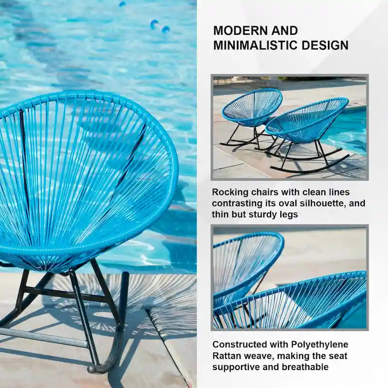 Chaises berçantes Acapulco XBrand 34,6 L ovales en rotin/acier (lot de 2) Ensemble de bistrot de conversation de patio toutes saisons pour pelouse, balcon