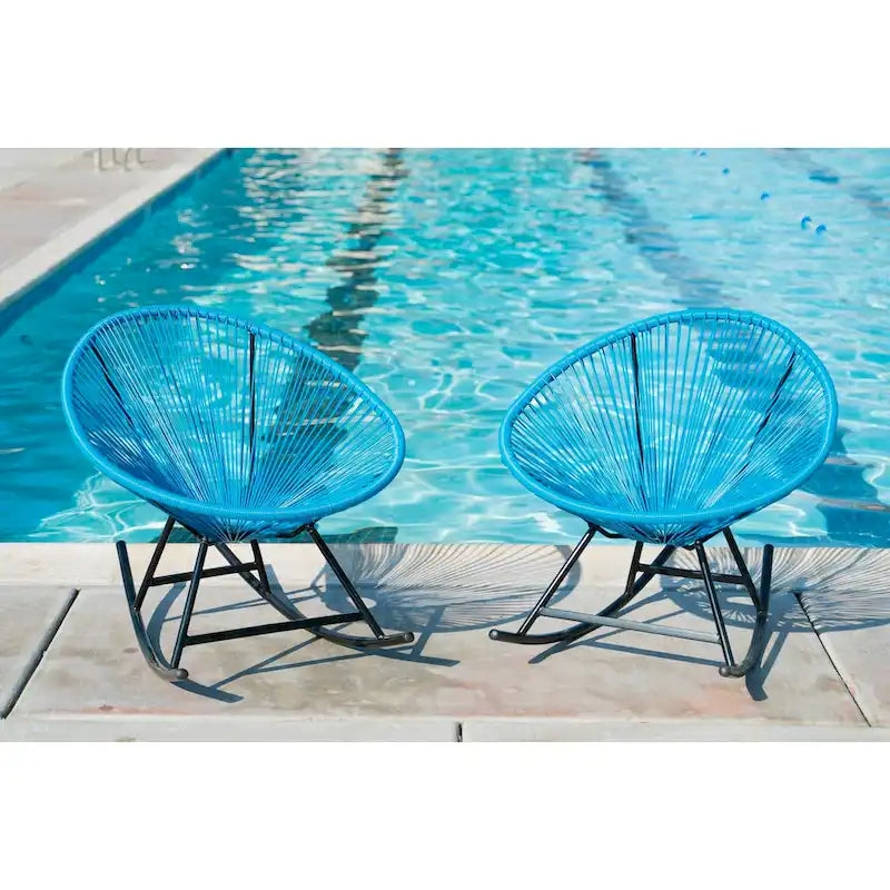 Chaises berçantes Acapulco XBrand 34,6 L ovales en rotin/acier (lot de 2) Ensemble de bistrot de conversation de patio toutes saisons pour pelouse, balcon
