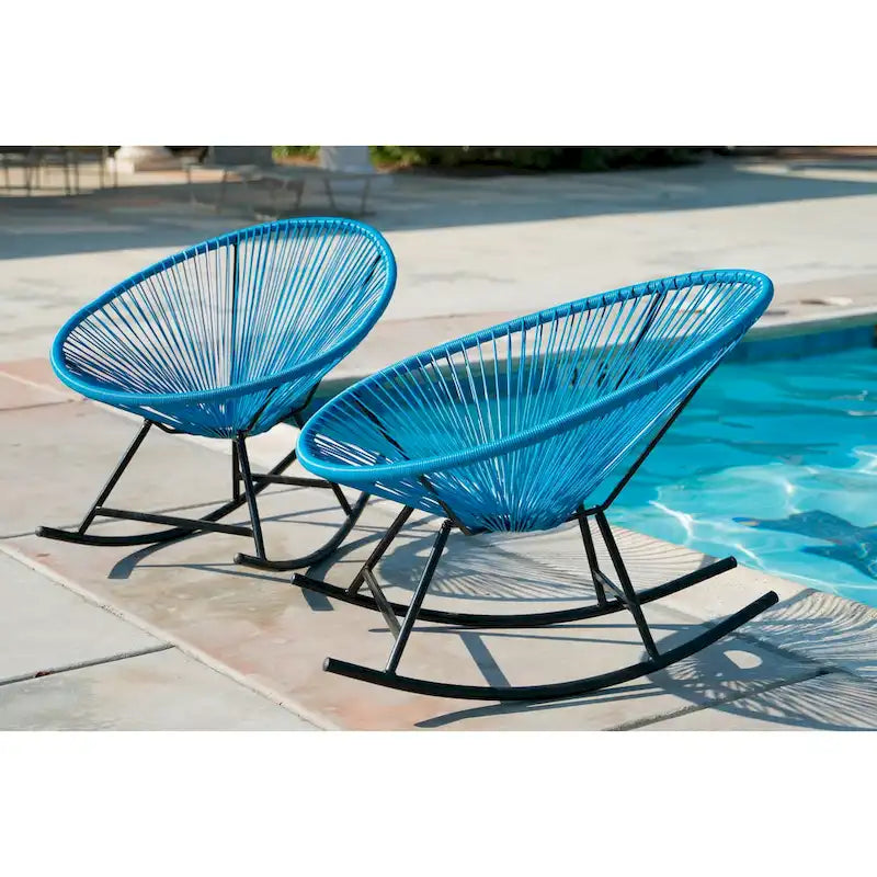 Chaises berçantes Acapulco XBrand 34,6 L ovales en rotin/acier (lot de 2) Ensemble de bistrot de conversation de patio toutes saisons pour pelouse, balcon