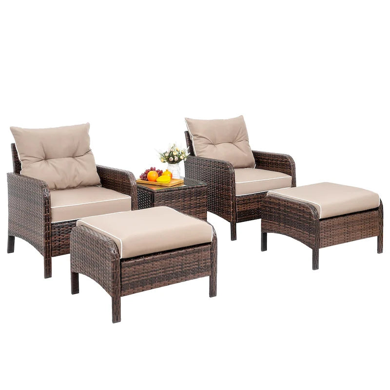 Futzca Ensemble de 5 meubles de patio en osier marron