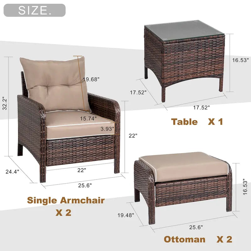 Futzca Ensemble de 5 meubles de patio en osier marron