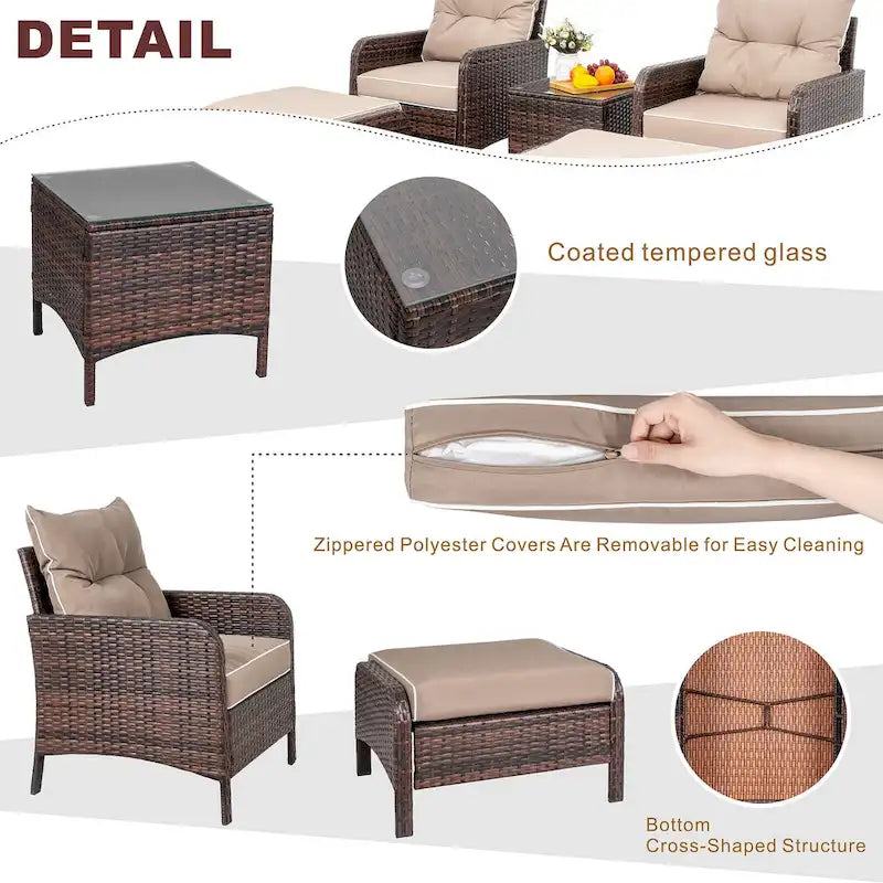 Futzca Ensemble de 5 meubles de patio en osier marron