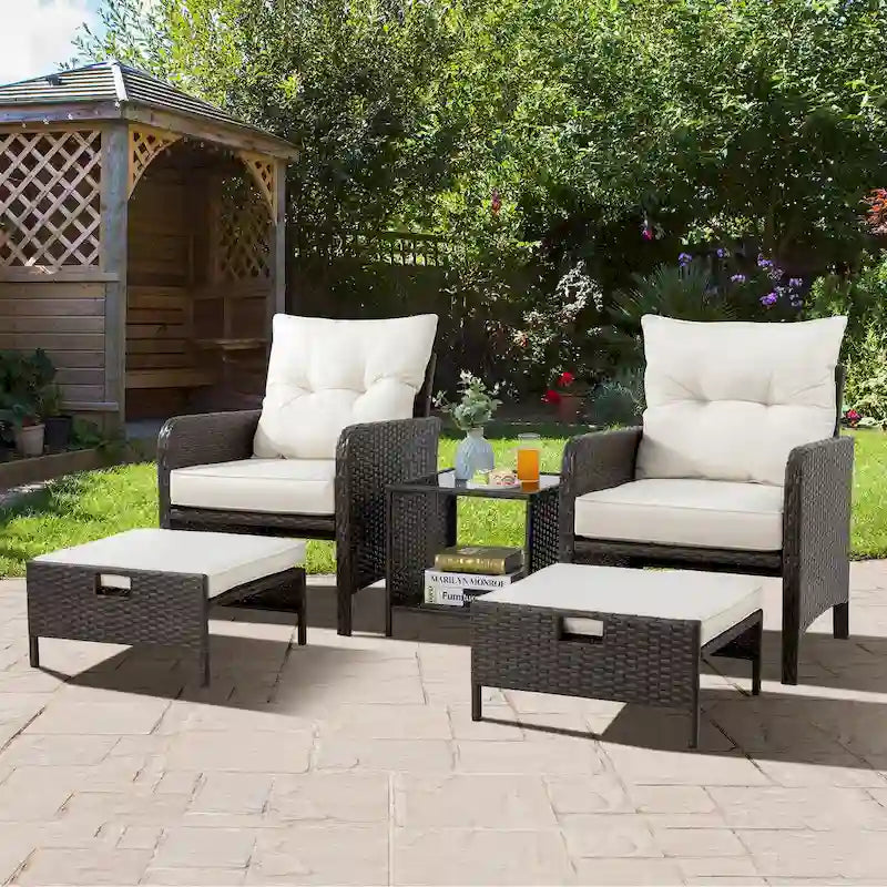 Futzca Ensemble de 5 meubles de patio en osier marron