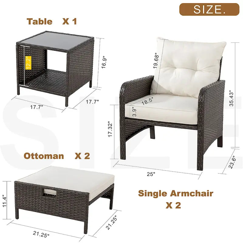 Futzca Ensemble de 5 meubles de patio en osier marron