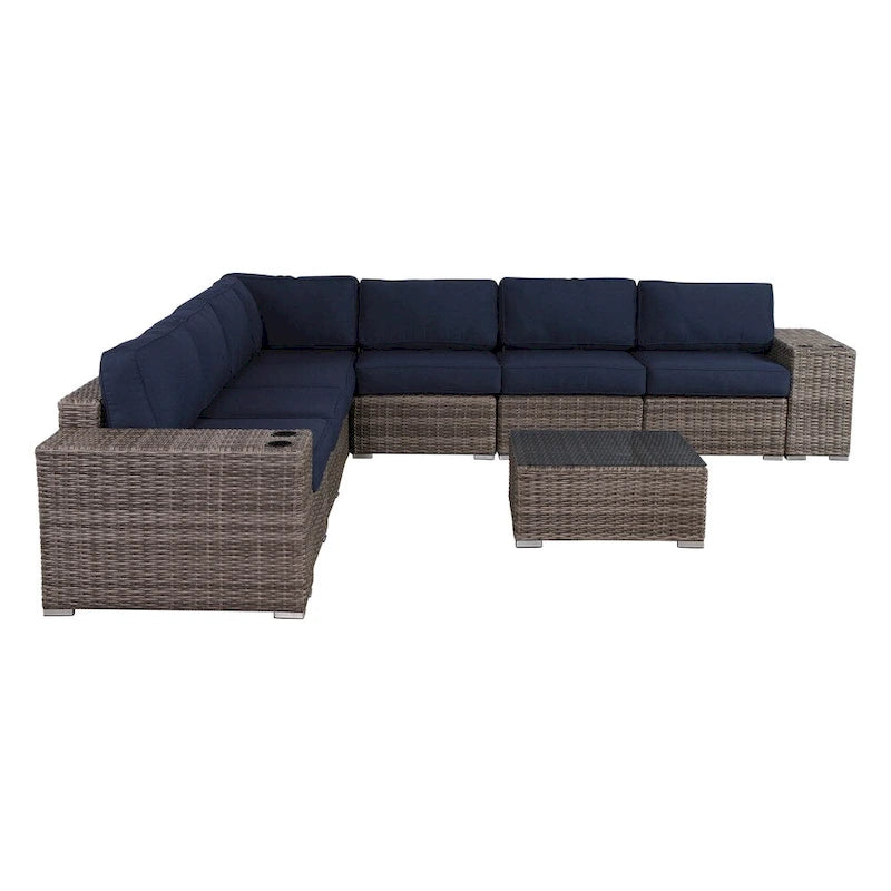 Ensemble de canapé d'angle 10 places LSI Antibes avec porte-gobelets et coussins Sunbrella