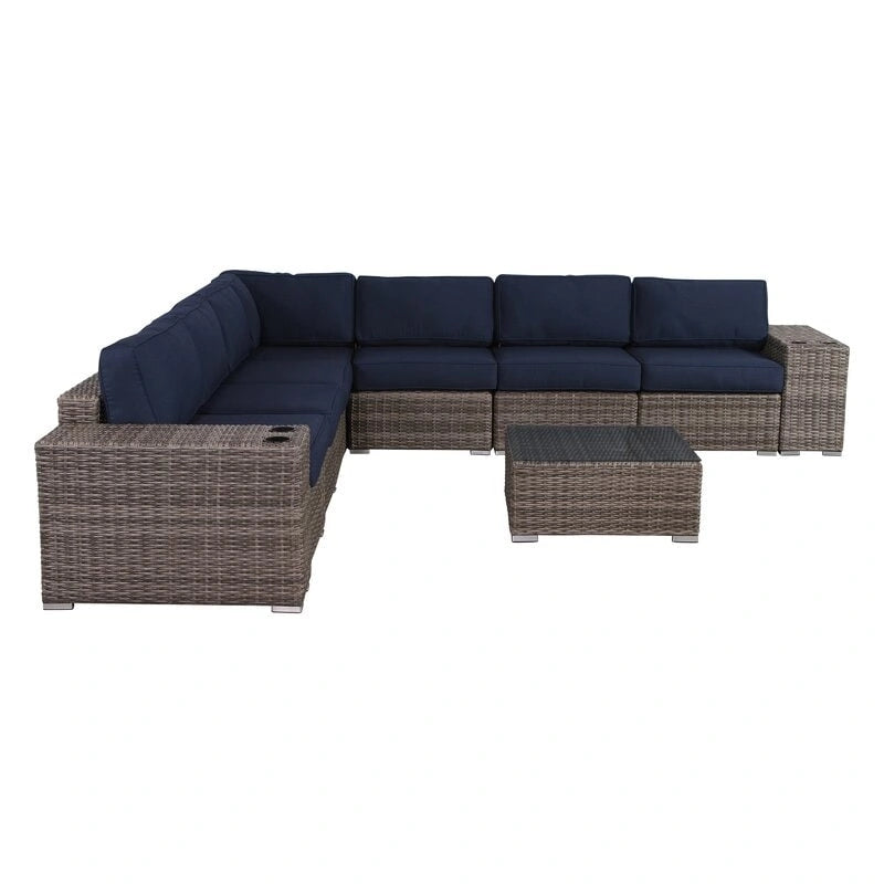 Ensemble de canapé d'angle 10 places LSI Antibes avec porte-gobelets et coussins Sunbrella
