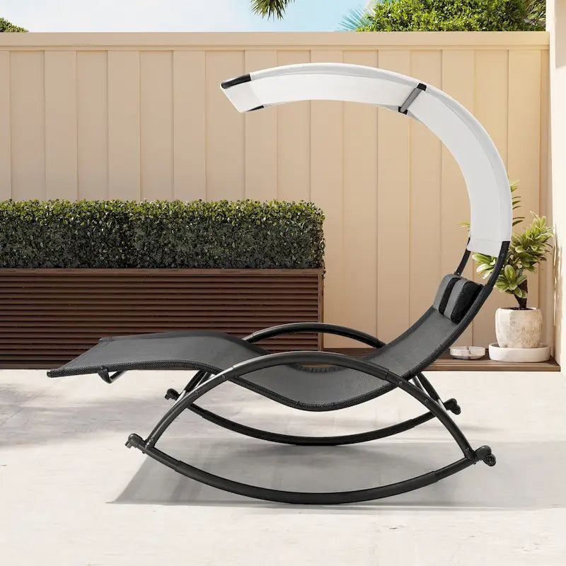 Lit de soleil double extérieur Chaise longue Lit à bascule avec pare-soleil et roues - 54,5 L x 67,3 P x 65,7 H