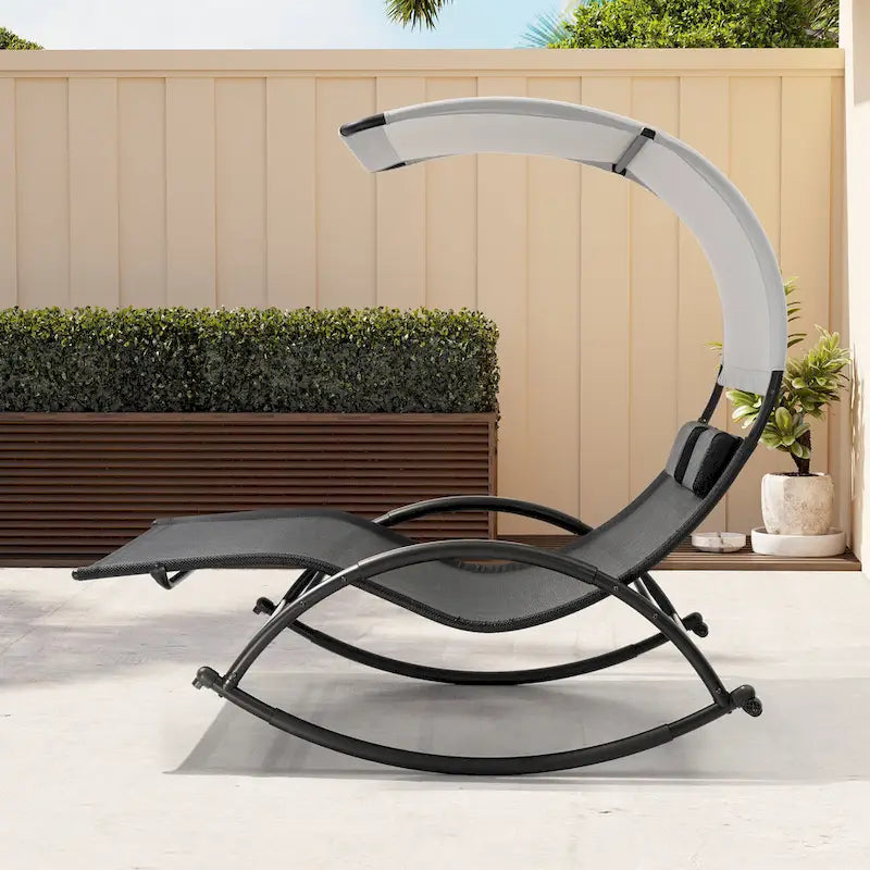 Lit de soleil double extérieur Chaise longue Lit à bascule avec pare-soleil et roues - 54,5 L x 67,3 P x 65,7 H