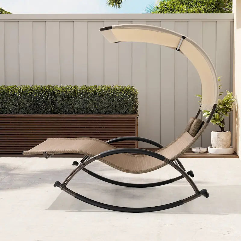 Lit de soleil double extérieur Chaise longue Lit à bascule avec pare-soleil et roues - 54,5 L x 67,3 P x 65,7 H