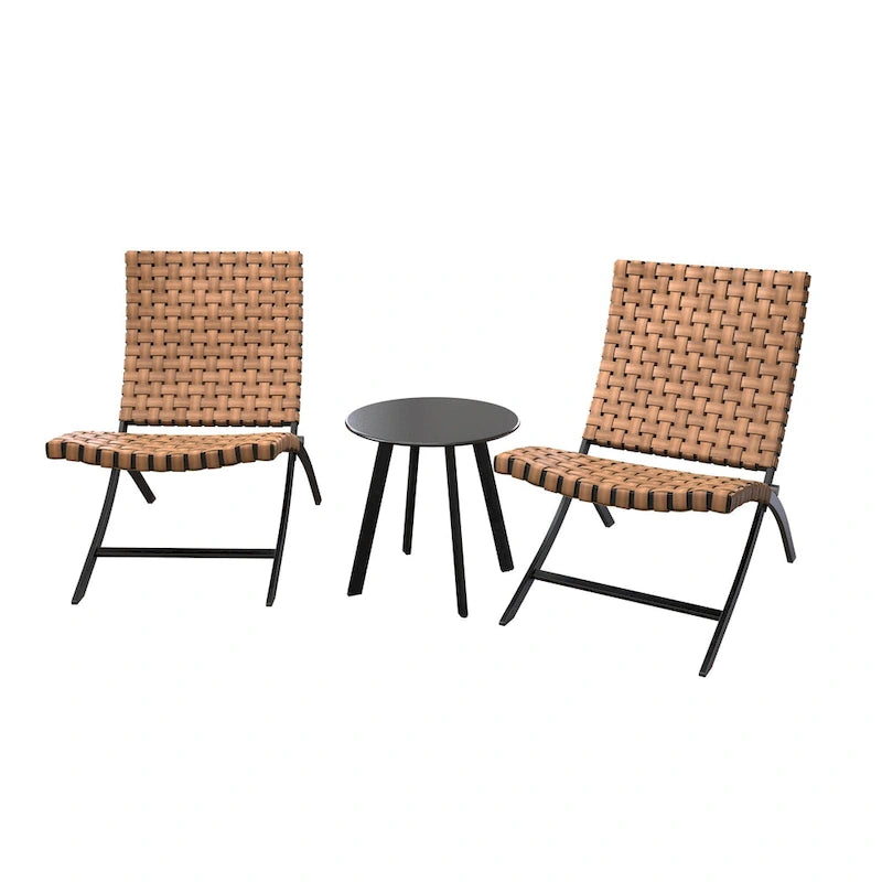 Ensemble de 3 pièces de mobilier de patio en rotin, chaises longues pliables en osier et table basse pour jardin extérieur, pelouse, balcon