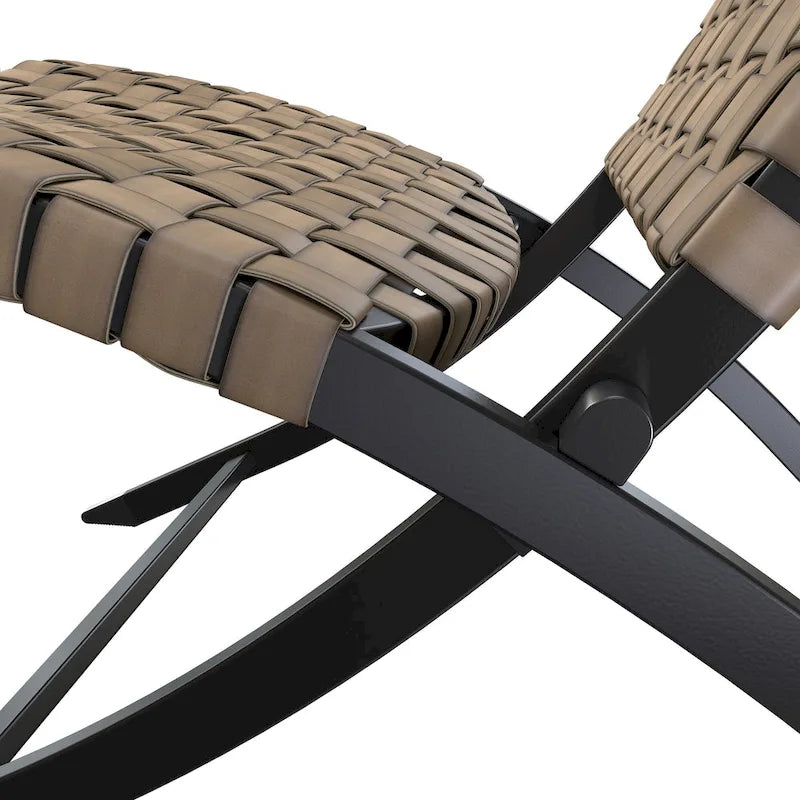 Ensemble de 3 pièces de mobilier de patio en rotin, chaises longues pliables en osier et table basse pour jardin extérieur, pelouse, balcon