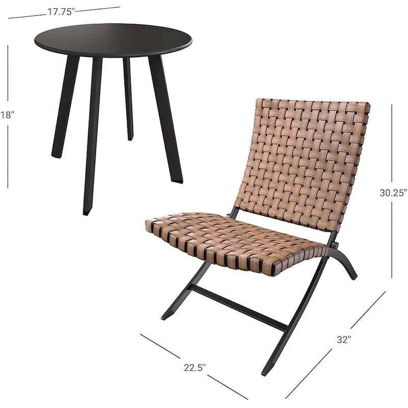 Ensemble de 3 pièces de mobilier de patio en rotin, chaises longues pliables en osier et table basse pour jardin extérieur, pelouse, balcon