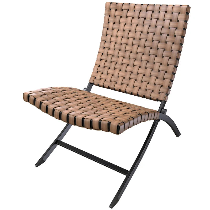 Ensemble de 3 pièces de mobilier de patio en rotin, chaises longues pliables en osier et table basse pour jardin extérieur, pelouse, balcon
