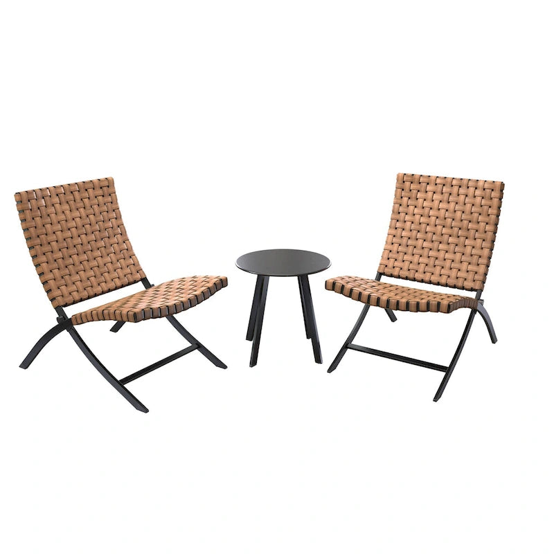 Ensemble de 3 pièces de mobilier de patio en rotin, chaises longues pliables en osier et table basse pour jardin extérieur, pelouse, balcon
