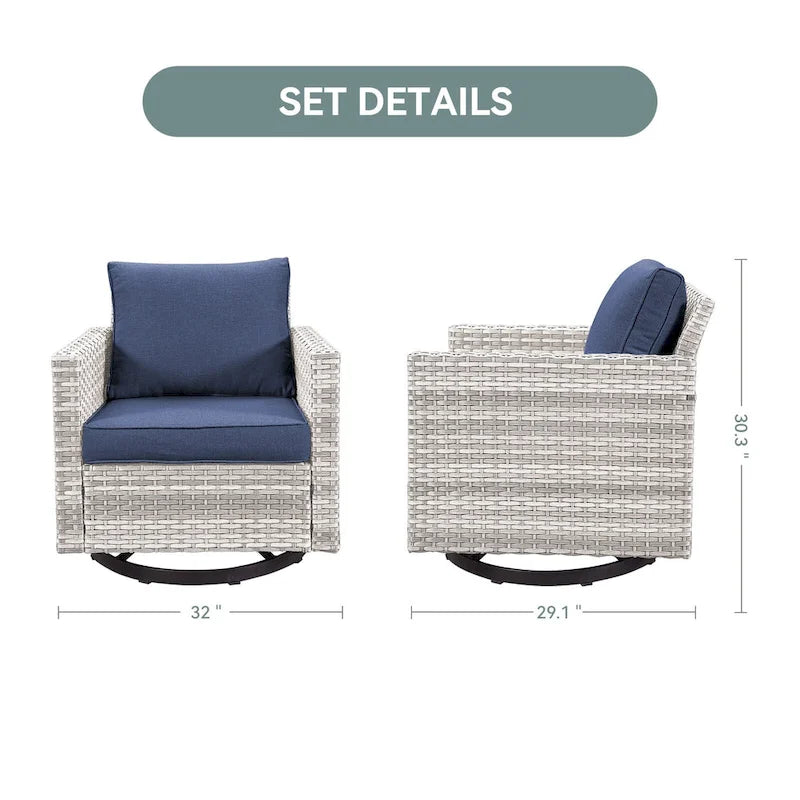 2 fauteuils pivotants d'extérieur avec coussin Gymojoy
