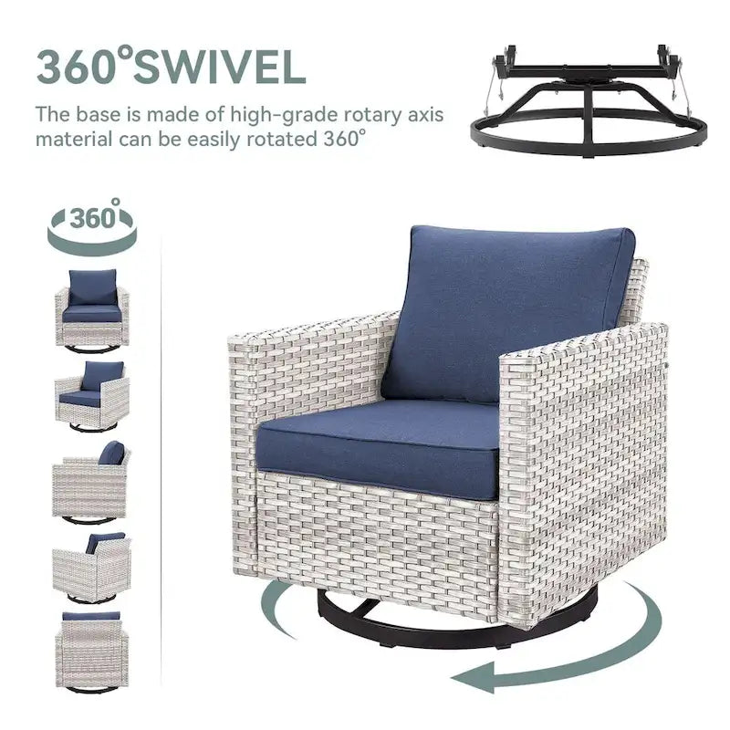 2 fauteuils pivotants d'extérieur avec coussin Gymojoy