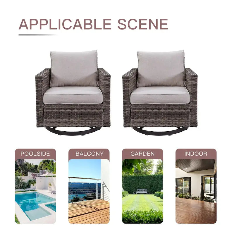 2 fauteuils pivotants d'extérieur avec coussin Gymojoy