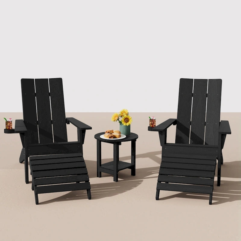 Winsoon 5-Piece All Weather HIPS Outdoor Adirondack Chair Set with Cup Holder, 2 Ottomans and 1 Side Table