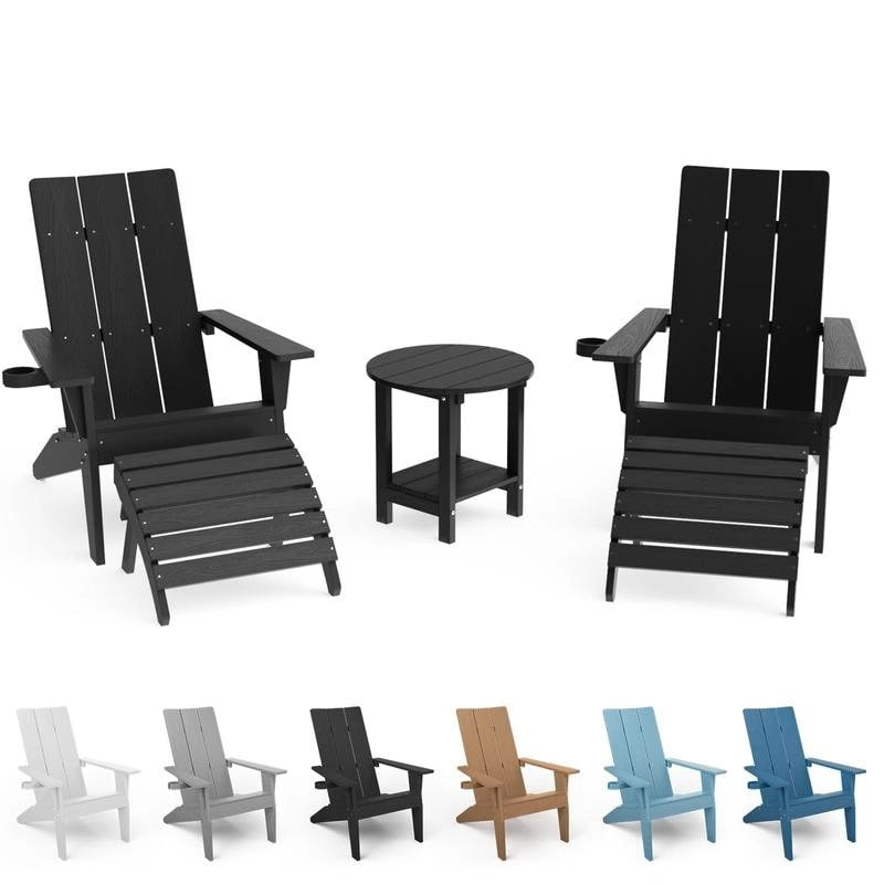 Ensemble de 5 chaises Adirondack d'extérieur Winsoon tout temps en PS antichoc avec porte-gobelet, 2 poufs et 1 table d'appoint