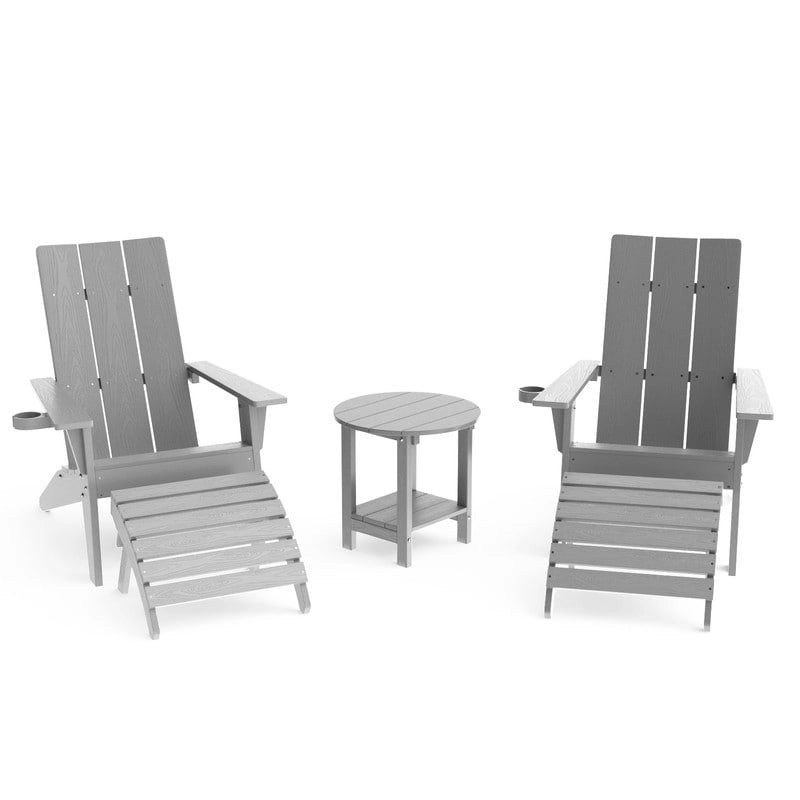 Ensemble de 5 chaises Adirondack d'extérieur Winsoon tout temps en PS antichoc avec porte-gobelet, 2 poufs et 1 table d'appoint