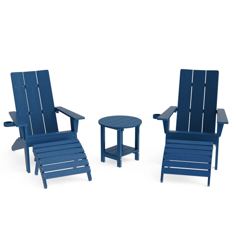 Ensemble de 5 chaises Adirondack d'extérieur Winsoon tout temps en PS antichoc avec porte-gobelet, 2 poufs et 1 table d'appoint