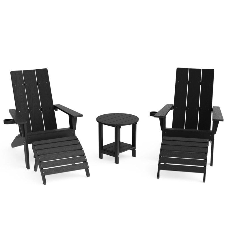 Ensemble de 5 chaises Adirondack d'extérieur Winsoon tout temps en PS antichoc avec porte-gobelet, 2 poufs et 1 table d'appoint