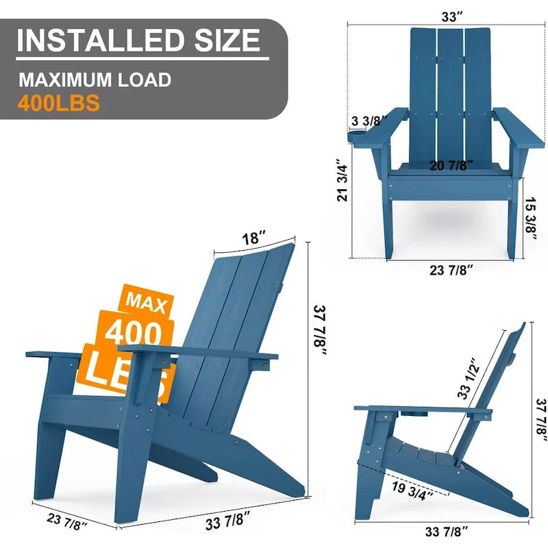 Ensemble de 5 chaises Adirondack d'extérieur Winsoon tout temps en PS antichoc avec porte-gobelet, 2 poufs et 1 table d'appoint