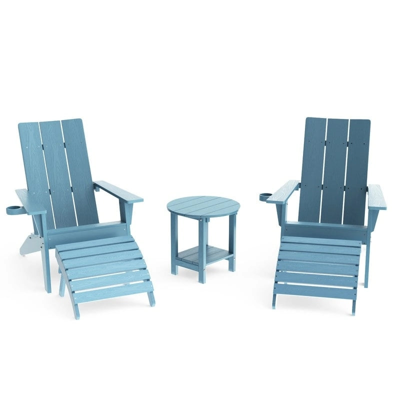 Ensemble de 5 chaises Adirondack d'extérieur Winsoon tout temps en PS antichoc avec porte-gobelet, 2 poufs et 1 table d'appoint