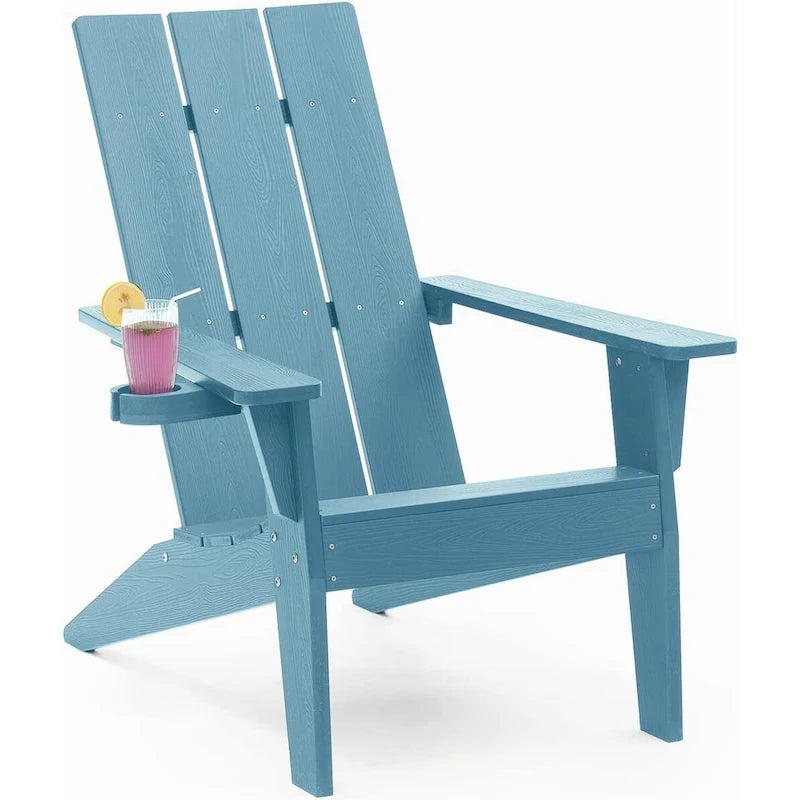 Ensemble de 5 chaises Adirondack d'extérieur Winsoon tout temps en PS antichoc avec porte-gobelet, 2 poufs et 1 table d'appoint