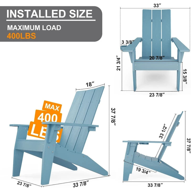 Ensemble de 5 chaises Adirondack d'extérieur Winsoon tout temps en PS antichoc avec porte-gobelet, 2 poufs et 1 table d'appoint