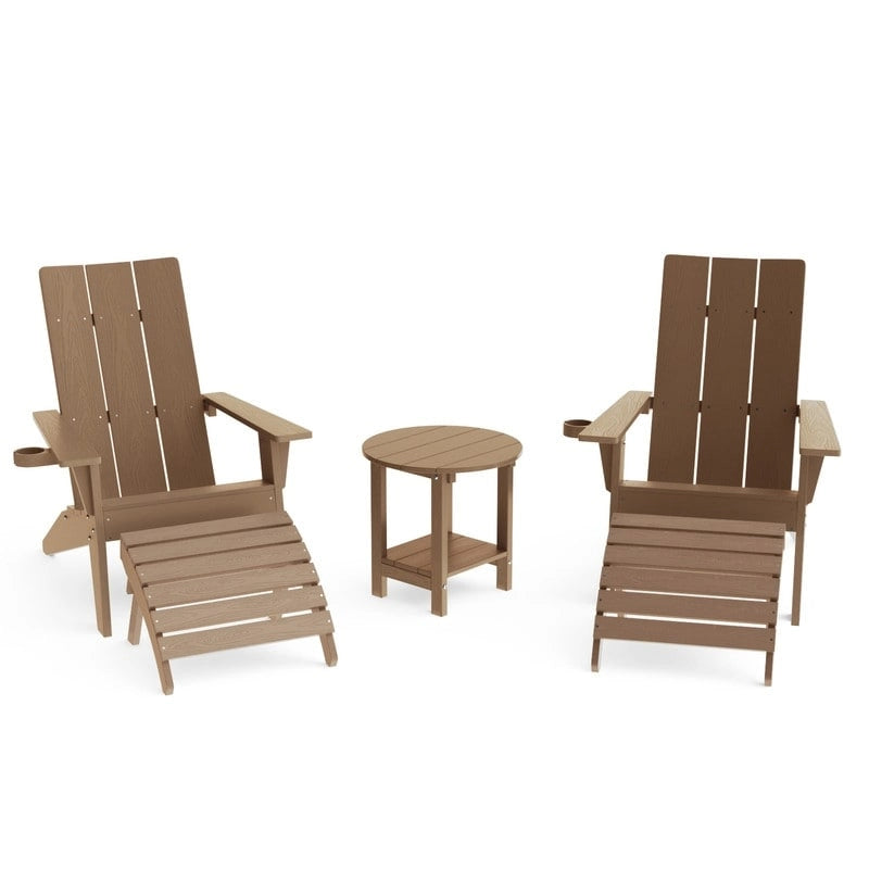 Ensemble de 5 chaises Adirondack d'extérieur Winsoon tout temps en PS antichoc avec porte-gobelet, 2 poufs et 1 table d'appoint
