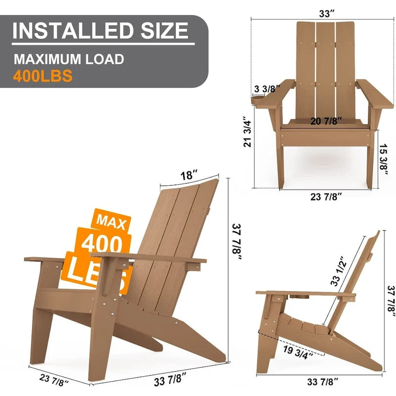 Ensemble de 5 chaises Adirondack d'extérieur Winsoon tout temps en PS antichoc avec porte-gobelet, 2 poufs et 1 table d'appoint