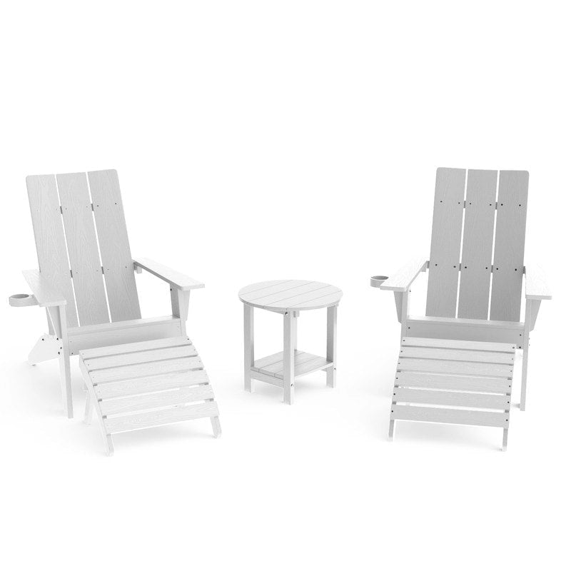 Ensemble de 5 chaises Adirondack d'extérieur Winsoon tout temps en PS antichoc avec porte-gobelet, 2 poufs et 1 table d'appoint