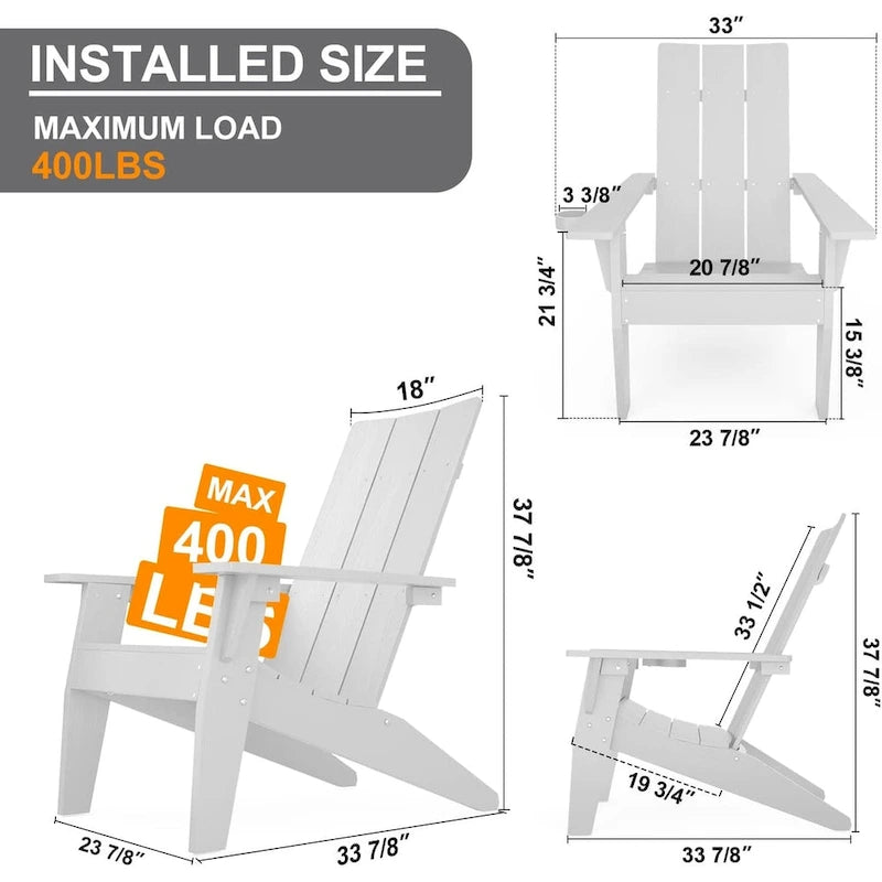 Ensemble de 5 chaises Adirondack d'extérieur Winsoon tout temps en PS antichoc avec porte-gobelet, 2 poufs et 1 table d'appoint