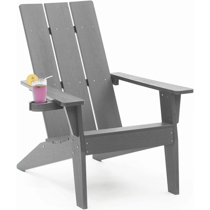 Ensemble de 5 chaises Adirondack d'extérieur Winsoon tout temps en PS antichoc avec porte-gobelet, 2 poufs et 1 table d'appoint
