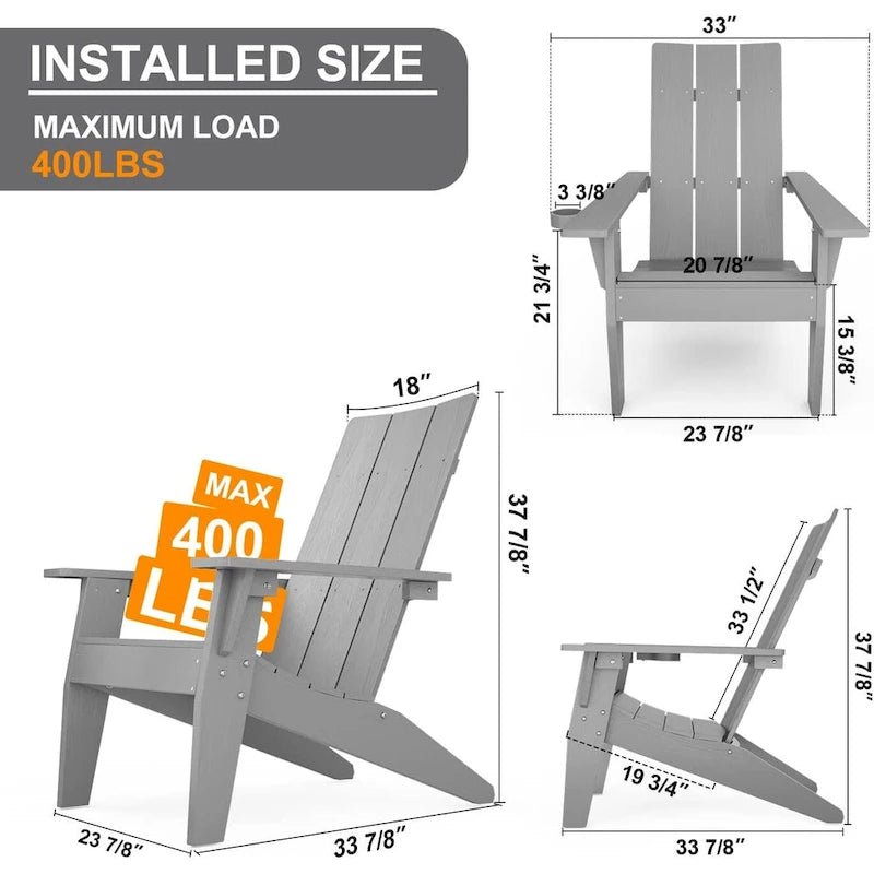 Ensemble de 5 chaises Adirondack d'extérieur Winsoon tout temps en PS antichoc avec porte-gobelet, 2 poufs et 1 table d'appoint