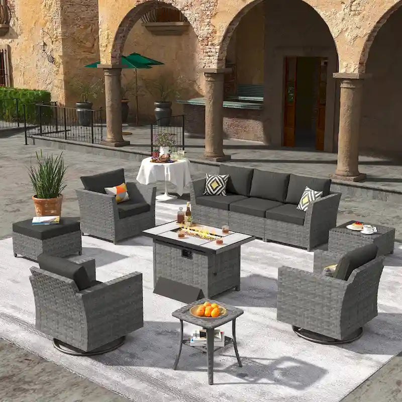 XIZZI Ensemble de meubles de jardin 10 pièces Fauteuil pivotant et basculant avec foyer