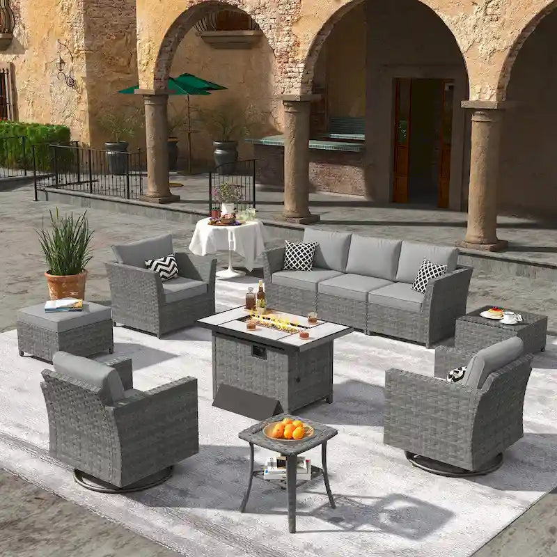 XIZZI Ensemble de meubles de jardin 10 pièces Fauteuil pivotant et basculant avec foyer